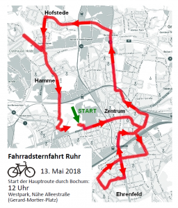 Fahrradsternfahrt Ruhr 2018: Hauptroute in Bochum
